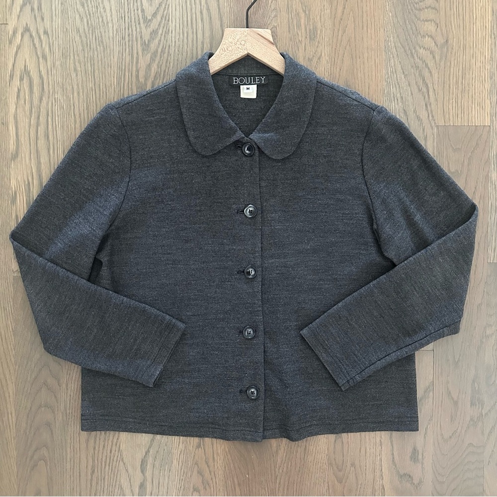 Vintage Bouley Wool Knit Cropped Long Sleeve Button Front Cardi Grey Medium